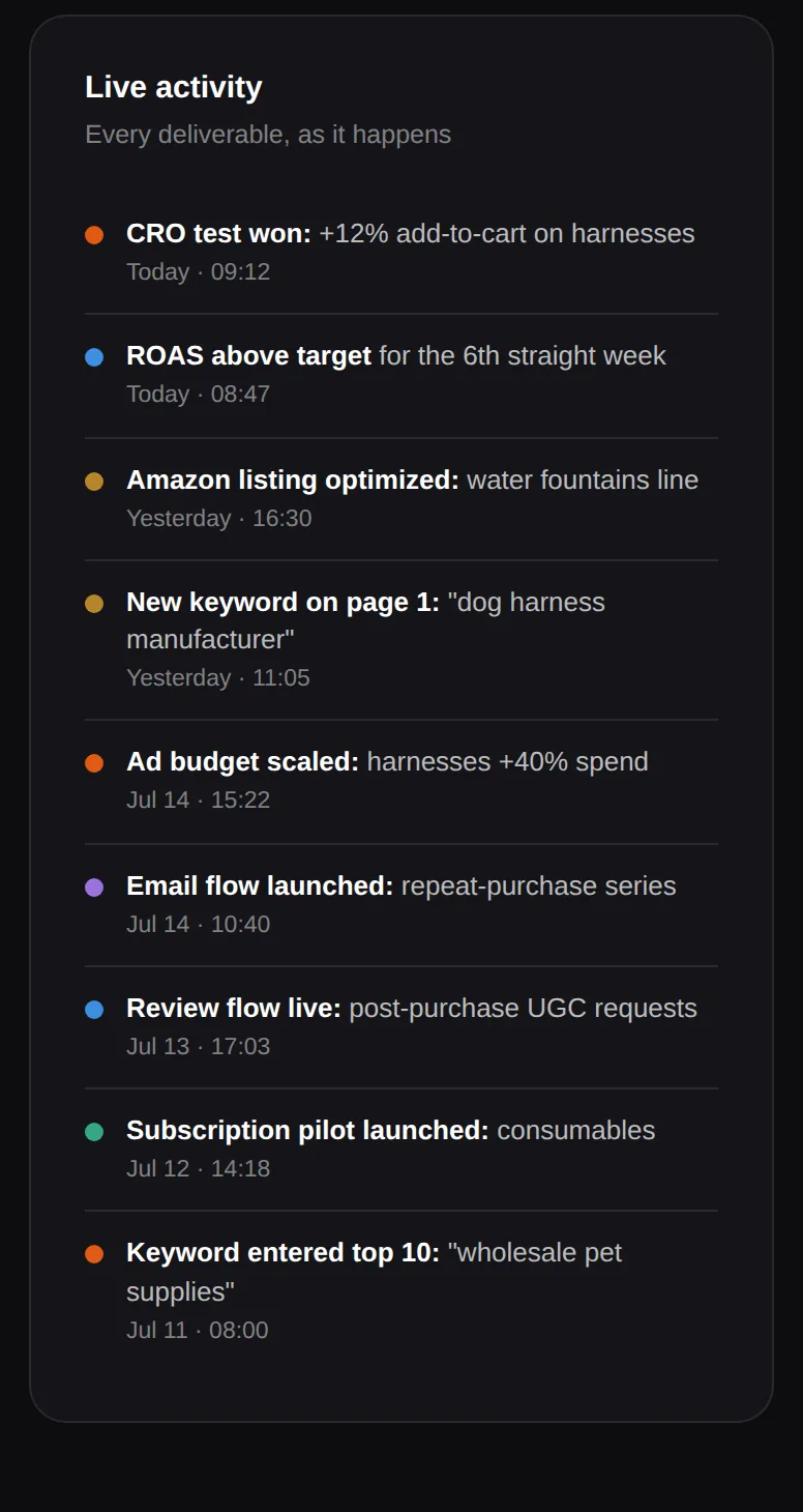 Dashboard: the live activity feed during the engagement